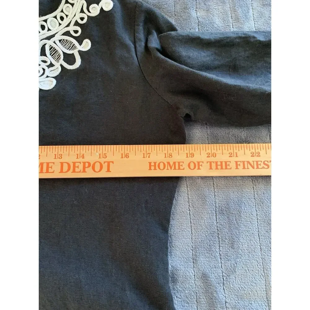 Jones New York Signature Women’s Dark Gray 100% Linen Shirt White Detail Small - Picture 9 of 11